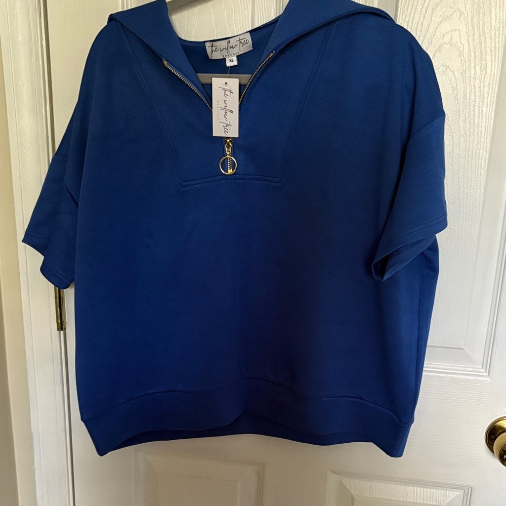 Blue Short Sleeve Hoodie
